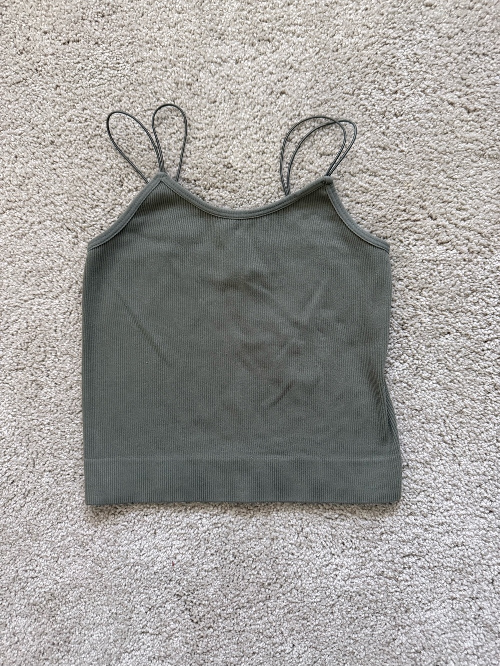 Girls size 8 cropped olive ribbed tank top with double bungee cord straps